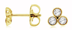 ESTATE 0.30CT DIAMOND 14KT YELLOW GOLD CLASSIC 3 STONE BEZEL ROUND STUD EARRINGS