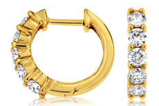 1.0CT DIAMOND 14KT YELLOW GOLD 3D CLASSIC 5 STONE SHARE PRONG HUGGIE EARRINGS
