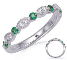 .29CT DIAMOND & AAA EMERALD 14KT WHITE GOLD 3D MULTI LEAF SEMI ETERNITY FUN RING