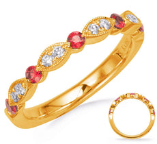 .37CT DIAMOND & AAA RUBY 14KT YELLOW GOLD 3D MULTI LEAF SEMI ETERNITY FUN RING
