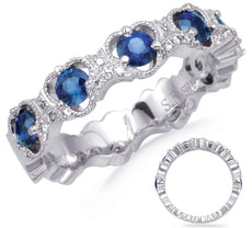 1.09CT DIAMOND & AAA SAPPHIRE 14KT WHITE GOLD ROUND MULTI HEART ANNIVERSARY RING