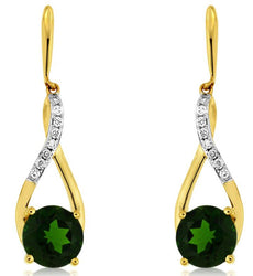 3CT DIAMOND & AAA RUSSALITE 14KT YELLOW GOLD TEAR DROP INFINITY HANGING EARRINGS