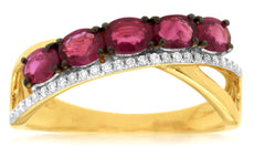 1.08CT DIAMOND & AAA RUBY 14KT YELLOW GOLD 3D OVAL & ROUND CRISS CROSS FUN RING