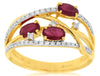 .90CT DIAMOND & AAA RUBY 14KT YELLOW GOLD 3D OVAL & ROUND CRISS CROSS FUN RING