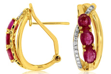 1.13CT DIAMOND & AAA RUBY 14KT YELLOW GOLD CRISS CROSS CLIP ON HANGING EARRINGS