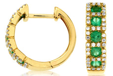 0.68CT DIAMOND & AAA EMERALD 14KT YELLOW GOLD 3D SQUARE HUGGIE HANGING EARRINGS