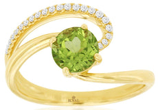 1CT DIAMOND & AAA PERIDOT 14KT YELLOW GOLD 3D DOUBLE SWIRL CRISS CROSS LOVE RING