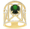 LARGE 3.50CT DIAMOND & AAA RUSSALITE 14KT YELLOW GOLD OPEN FILIGREE FLOWER RING
