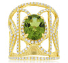 LARGE 3.85CT DIAMOND & AAA PERIDOT 14KT YELLOW GOLD 3D OPEN FILIGREE FLOWER RING