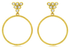 0.20CT DIAMOND 14KT YELLOW GOLD ROUND BEZEL TRIANGULAR OPEN HOOP HANGING EARRINGS