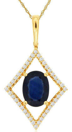 1.55CT DIAMOND & AAA SAPPHIRE 14KT YELLOW GOLD 3D OVAL & ROUND GEOMETRIC PENDANT