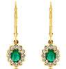 1.03CT DIAMOND & AAA EMERALD 14KT YELLOW GOLD 3D OVAL FLOWER HANGING EARRINGS