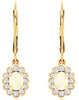 0.73CT DIAMOND & AAA OPAL 14K YELLOW GOLD OVAL & ROUND LEVERBACK HANGING EARRINGS