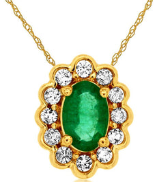 .61CT DIAMOND & AAA EMERALD 14K YELLOW GOLD 3D OVAL & ROUND FLOWER LOVE NECKLACE
