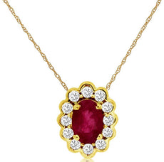.71CT DIAMOND & AAA RUBY 14KT YELLOW GOLD 3D OVAL & ROUND FLOWER LOVE NECKLACE