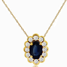 .81CT DIAMOND & AAA SAPPHIRE 14KT YELLOW GOLD OVAL & ROUND FLOWER LOVE NECKLACE