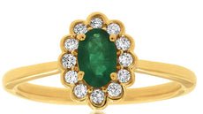 .61CT DIAMOND & AAA EMERALD 14KT YELLOW GOLD OVAL & ROUND FLOWER BEZEL LOVE RING