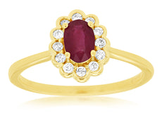 .71CT DIAMOND & AAA RUBY 14KT YELLOW GOLD 3D CLASSIC OVAL & ROUND FLOWER RING
