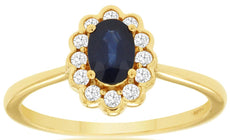 .81CT DIAMOND & AAA SAPPHIRE 14KT YELLOW GOLD 3D OVAL & ROUND FLOWER LOVE RING