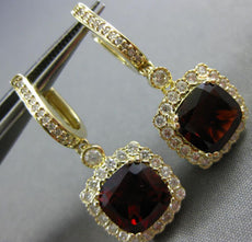 ESTATE LARGE 6.18CT DIAMOND & AAA GARNET 14KT YELLOW GOLD HALO HANGING EARRINGS