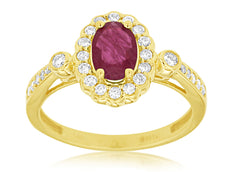 1.24CT DIAMOND & AAA RUBY 14KT YELLOW GOLD 3D CLASSIC OVAL & ROUND FLOWER RING