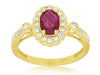 1.24CT DIAMOND & AAA RUBY 14KT YELLOW GOLD 3D CLASSIC OVAL & ROUND FLOWER RING