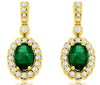 1.23CT DIAMOND & AAA EMERALD 14KT YELLOW GOLD 3D OVAL & ROUND FLOWER EARRINGS