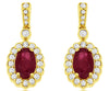 1.33CT DIAMOND & AAA RUBY 14KT YELLOW GOLD OVAL & ROUND FLOWER HANGING EARRINGS