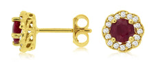 1.0CT DIAMOND & AAA RUBY 14KT YELLOW GOLD CLASSIC FLOWER FILIGREE STUD EARRINGS
