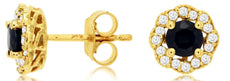 1.1CT DIAMOND & AAA SAPPHIRE 14KT YELLOW GOLD 3D FILIGREE FLOWER STUD EARRINGS