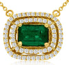 1.33CT DIAMOND & AAA EMERALD 14KT YELLOW GOLD ROUND & EMERALD CUT HALO NECKLACE