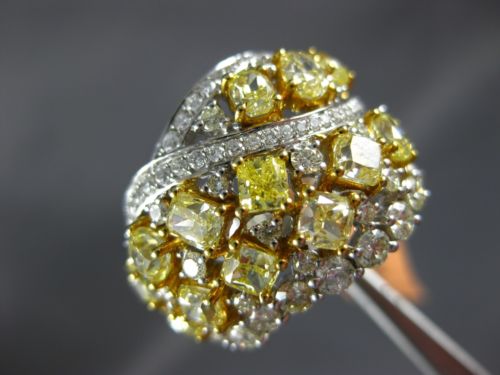ESTATE EXTRA LARGE 5.01CT WHITE & FANCY YELLOW DIAMOND 18K TWO TONE GOLD 3D RING