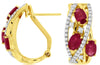 WIDE 2.08CT DIAMOND & AAA RUBY 14KT YELLOW GOLD 3D OVAL & ROUND HANGING EARRINGS