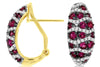 WIDE 1.39CT DIAMOND & AAA RUBY 14KT YELLOW GOLD 3D LEAF CLIP ON HANGING EARRINGS