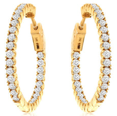 2.0CT DIAMOND 14KT YELLOW GOLD 3D CLASSIC ROUND INSIDE OUT HOOP HANGING EARRINGS