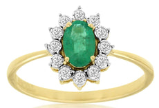0.56CT DIAMOND & AAA EMERALD 14K YELLOW GOLD 3D OVAL & ROUND FLOWER FILIGREE RING