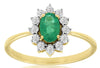 0.56CT DIAMOND & AAA EMERALD 14K YELLOW GOLD 3D OVAL & ROUND FLOWER FILIGREE RING