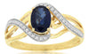 1.10CT DIAMOND & AAA SAPPHIRE 14K YELLOW GOLD OVAL & ROUND CRISS CROSS LOVE RING