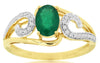 0.79CT DIAMOND & AAA EMERALD 14KT YELLOW GOLD OVAL & ROUND DOUBLE SWIRL FUN RING