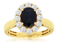 2.22CT DIAMOND & AAA SAPPHIRE 14KT YELLOW GOLD 3D OVAL & ROUND FLOWER FUN RING
