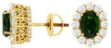 2.9CT DIAMOND & AAA RUSSALITE 14KT YELLOW GOLD OVAL & ROUND SCREWBACK EARRINGS