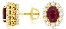 2.8CT DIAMOND & AAA RUBY 14KT YELLOW GOLD 3D OVAL & ROUND FLOWER STUD EARRINGS