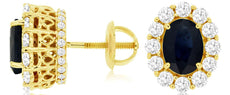3.0CT DIAMOND & AAA SAPPHIRE 14KT YELLOW GOLD OVAL & ROUND FLOWER STUD EARRINGS