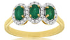 0.83CT DIAMOND & AAA EMERALD 14KT YELLOW GOLD OVAL & ROUND 3 STONE HALO LOVE RING