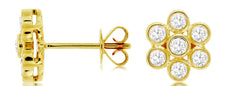 ESTATE .47CT DIAMOND 14KT YELLOW GOLD CLASSIC ETOILE BEZEL FLOWER STUD EARRINGS