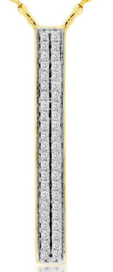 ESTATE .13CT DIAMOND 14KT YELLOW GOLD 3D CLASSIC TWO ROW BAR LOVE NECKLACE