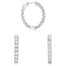 ESTATE 3.10CT DIAMOND 14KT WHITE GOLD 3D INSIDE OUT LUCIDA HUGGIE HOOP EARRINGS