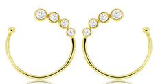 0.33CT DIAMOND 14KT YELLOW GOLD 3D ROUND BEZEL GRADUATING HOOP HANGING EARRINGS