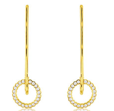 .44CT DIAMOND 14KT YELLOW GOLD CIRCLE OF LIFE BEZEL LEVERBACK HANGING EARRINGS