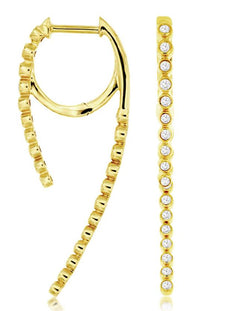 ESTATE .42CT DIAMOND 14KT YELLOW GOLD 3D CLASSIC HUGGIE BAR HANGING EARRINGS